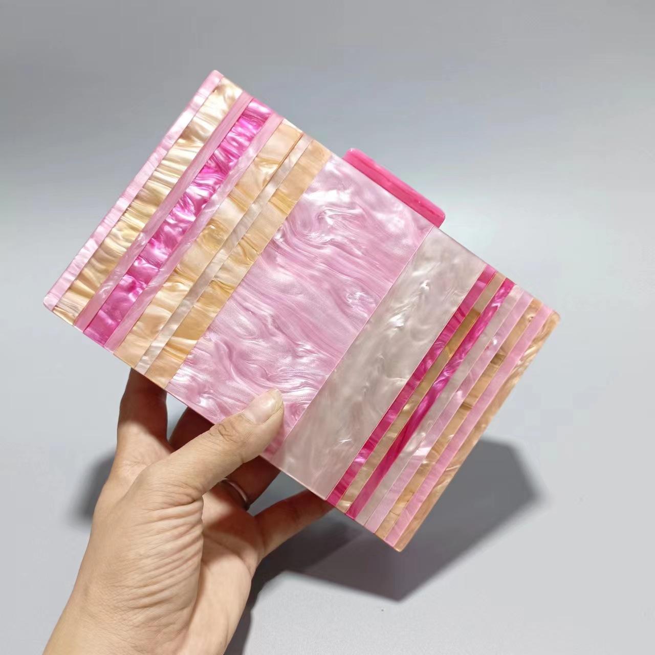 

Brand Fashion New Acrylic Women Box Clutch Luxury Colorful Patchwork Party Striped Handbag Woman Cute Casual Wedding Evening Bag