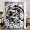 A character with wild white hair bursts through a wall with dynamic energy. for all seasons blanket lunch break throw gift