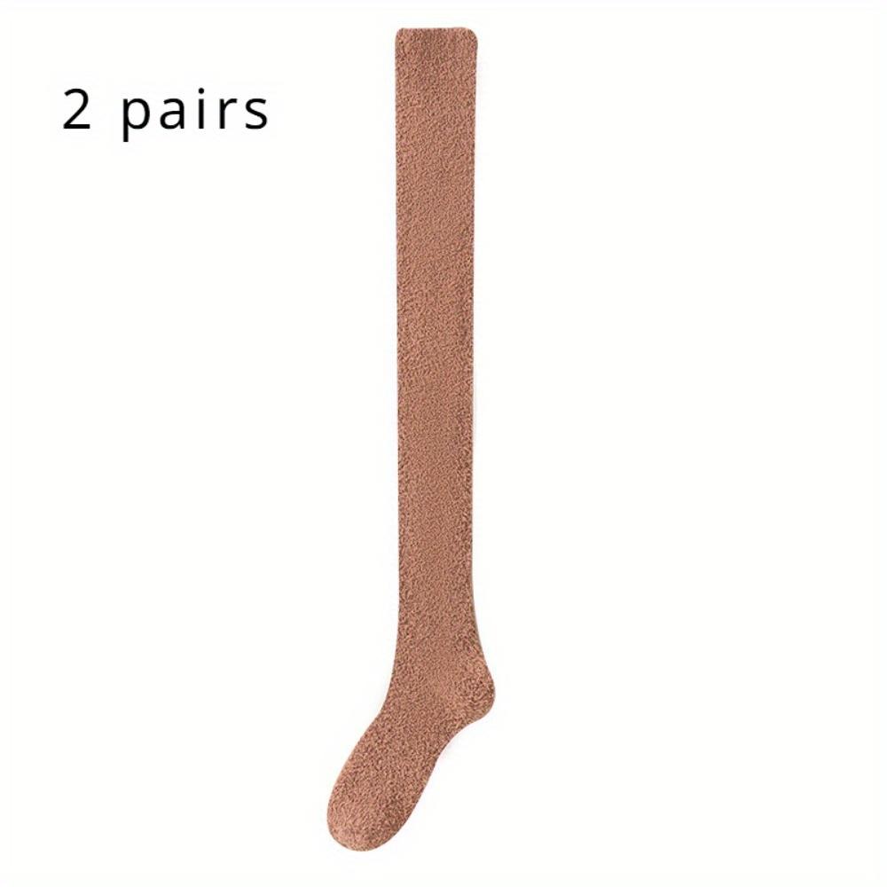 2 Pairs Simple Solid Color Socks, Winter Snow Socks, Thickened Warm Floor Socks, Calf Socks, Knee High Socks, Home Sleeping Socks, Casual Socks