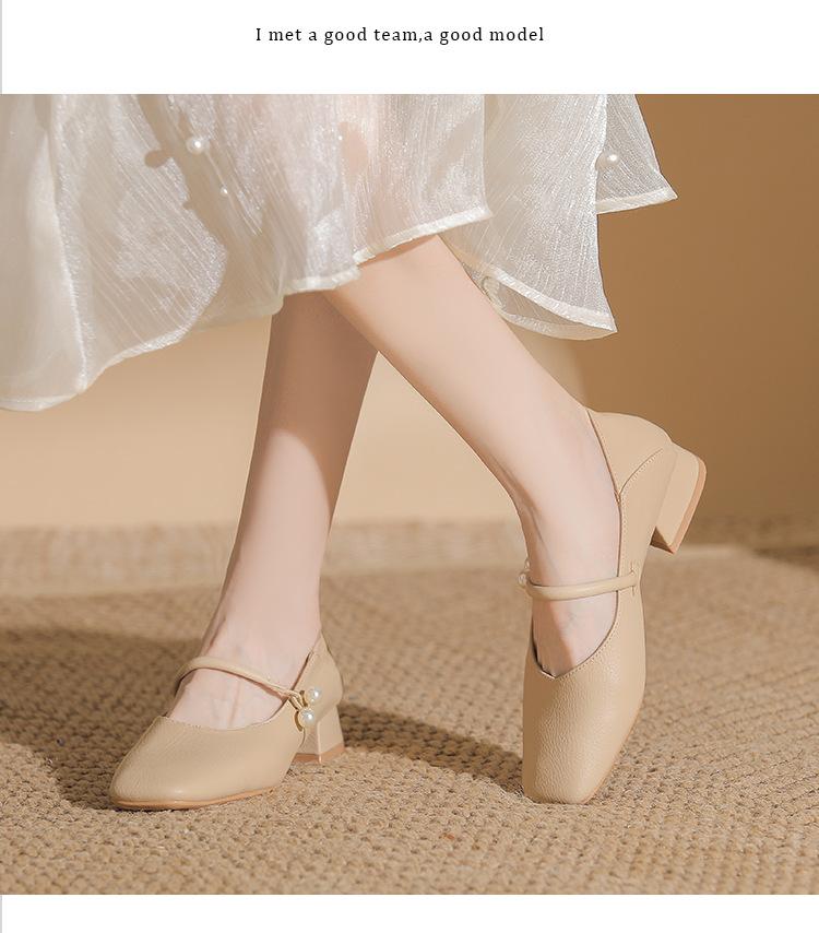

Super soft!! French low-heeled versatile square head nude Mary Jane shoes cheongsam single shoes work leather shoes commuter women s shoes 40
