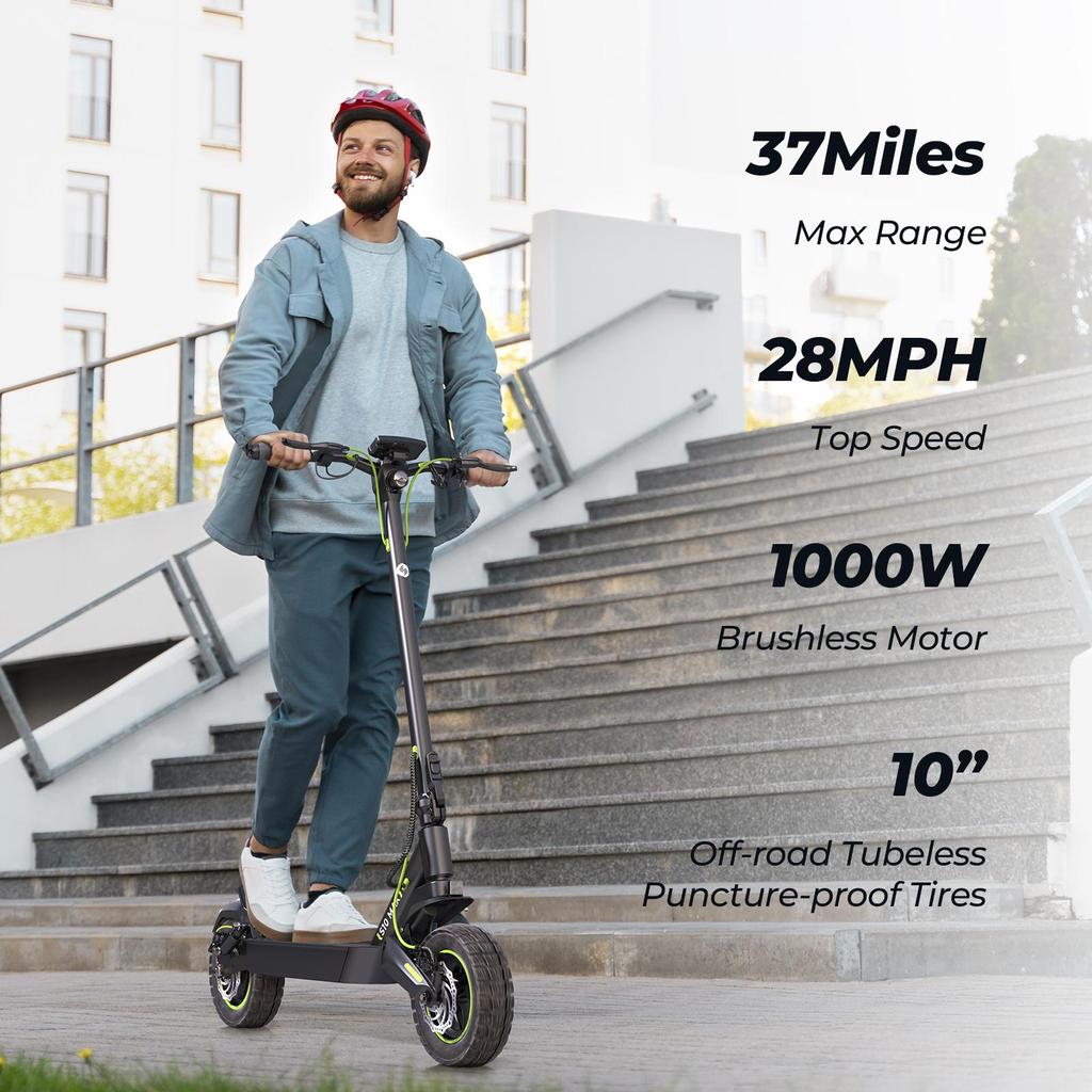 isinwheel S10 MAX Electric Scooter - 1000W Motor, 60KM Range, 10" Off-Road Tires, Dual Suspension for Powerful Commuting