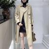 Womens Khaki Trench Coat Stylish Slim Fit Mid-Length Double-Breasted Wool Blend Outerwear