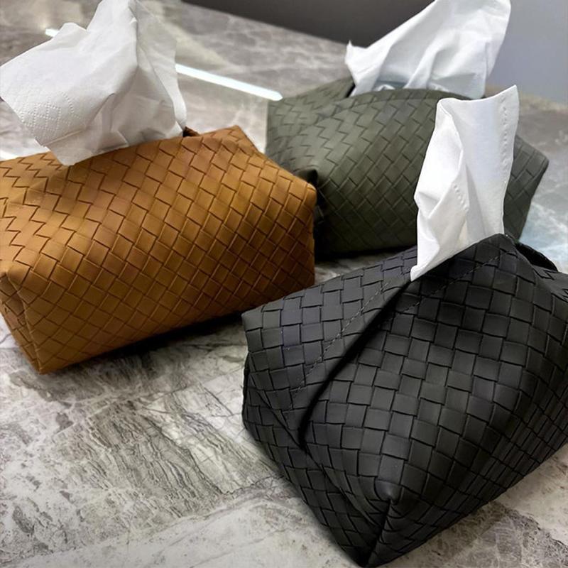 1Pcs Weave Leather Tissue Box Chic Portable Car Paper Holder Ins Decorative Rest