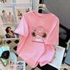Girls Pink Cotton T Shirt Short Sleeve Summer Casual Loose Round Neck Top For Big Kids