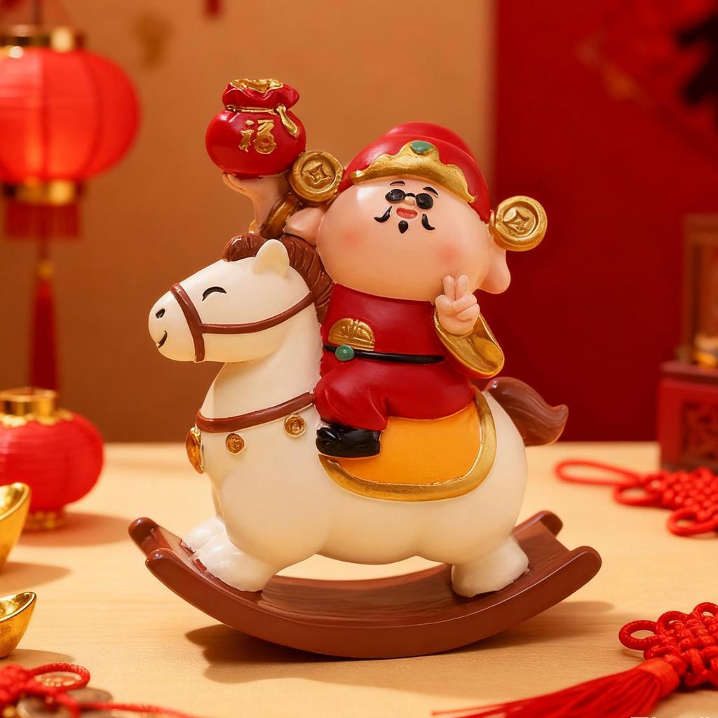 God Of Wealth Statue Chinese New Year Desktop Decoration Resin Lucky Rocking Horse Ornament Spring Festival Gifts