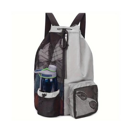 Mesh Beach Backpack with Wet Pocket Large Capacity Drawstring Swim Bag for Pool Swimming Gym Workout Gear