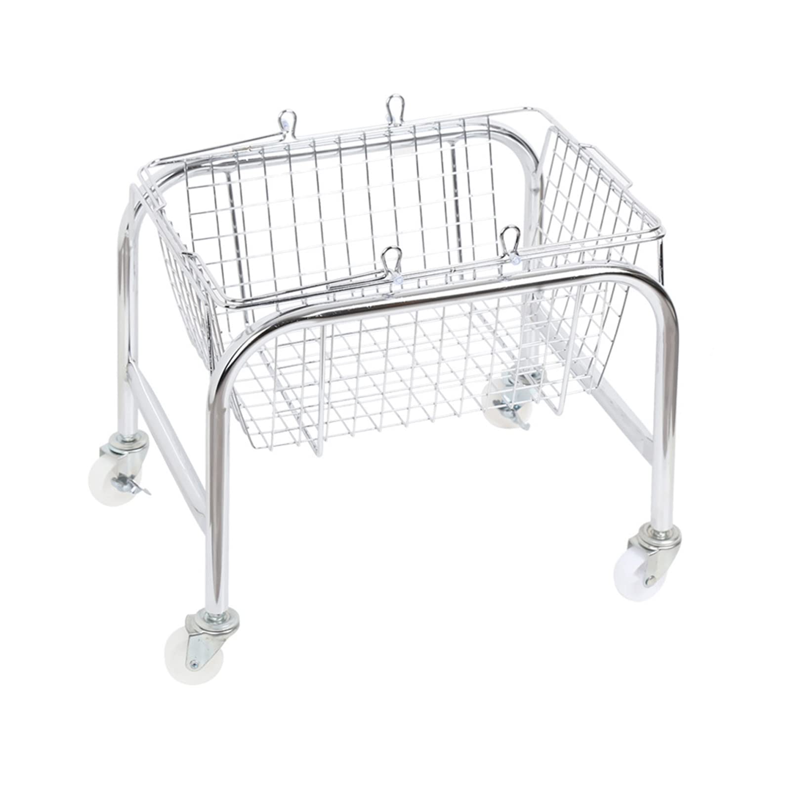 

Heavy-Duty Metal Storage Basket, Table Shelf Basket, Cosmetic Storage Basket for Kitchen, Bathroom, and Picnics (Plastic Rolling Wheels)