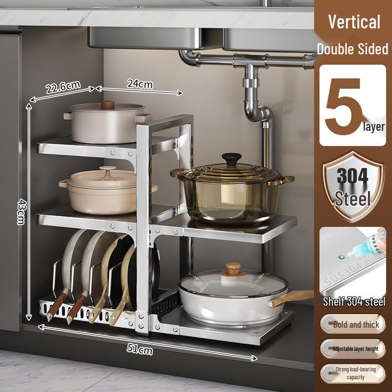 Multi-Layer Kitchen Pot Rack: Floor-Standing, Under-Sink Cookware & Storage Solution