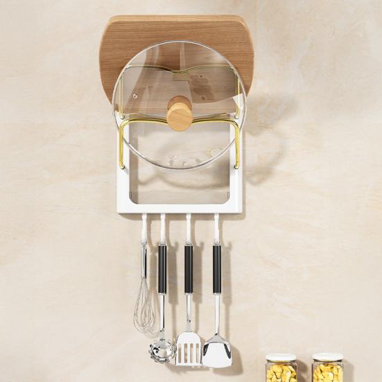 Storage Rack with Drip Tray for Pot Lids Cutting Boards Wall-mounted No Drilling Required Strong Adhesive Rack for Kitchen Organize