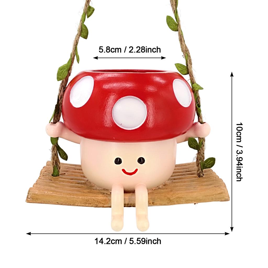 Cute Mushroom Flowerpot Succulent Planter Resin Hanging Vase Creative for Garden Yard Balcony Living Room Decor