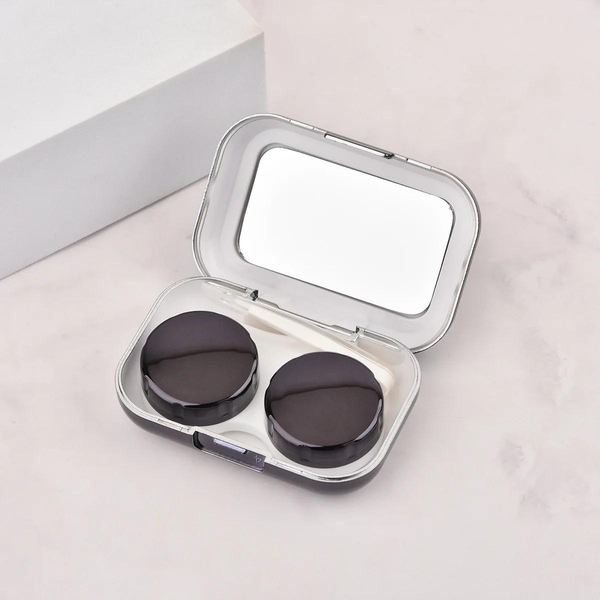

Fashion Contact Lens Case Mirror Soaking Container Business Travel Holder Kit чёрный