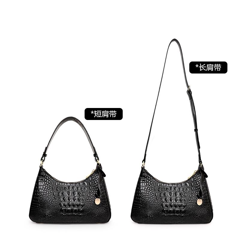 Aidrani New Women's Crocodile Pattern Single Shoulder Crossbody Bag Fashionable and Versatile Cowhide Underarm Bag