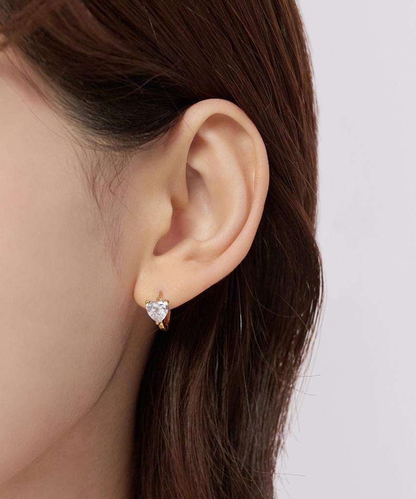 Goldndear 14Kgf Cubic Heart Round One-Touch Earrings