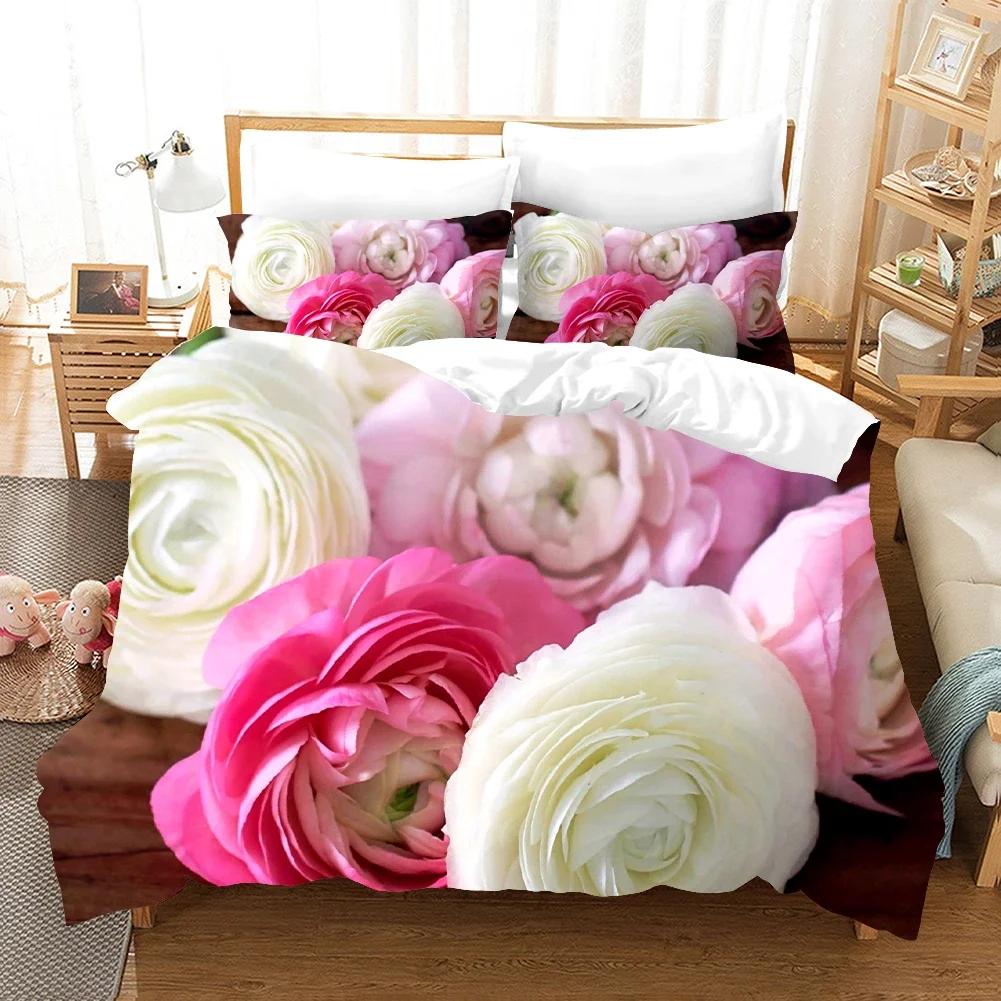3D Rose Flower Duvet Cover Queen King Double Bedding Set 2/3pcs Quilt Cover with Zipper Closure King Size Polyester Quilt Cover