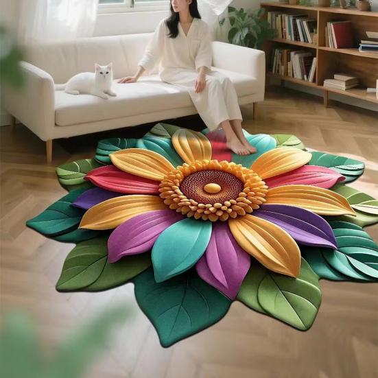 Yousheng 3D Sunflower Floral Plush Rug Non-Slip Backing Easy To Clean Various Sizes Living Room Rug Home Decor