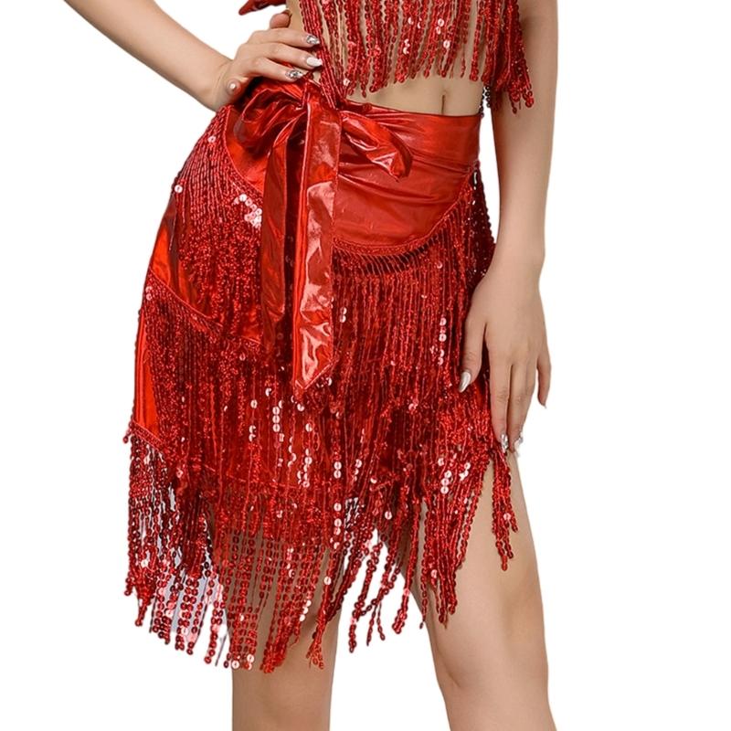 Sequins Wrap Skirt Belly Dance Hip Scarf Wrap Sparkles Mini Skirt Rave Festival Outfit Halloween Costume for Women Girls