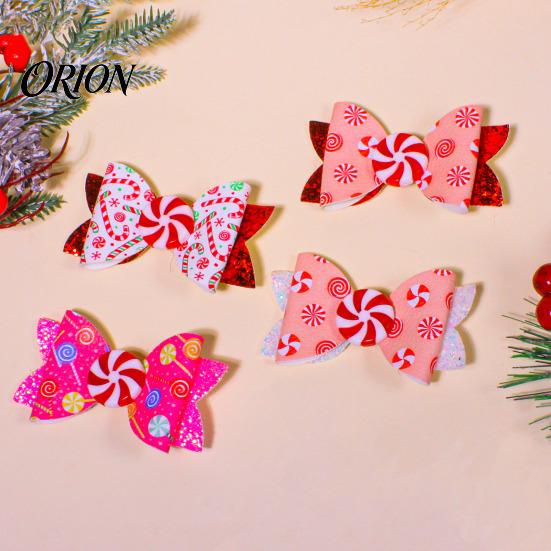Toddler Girl Holiday Hair Pins Christmas Candies Bow Clip for Women Girls, Sweet Glitter Hairpins, Artificial Leather Cute Barrettes Clip, Pink