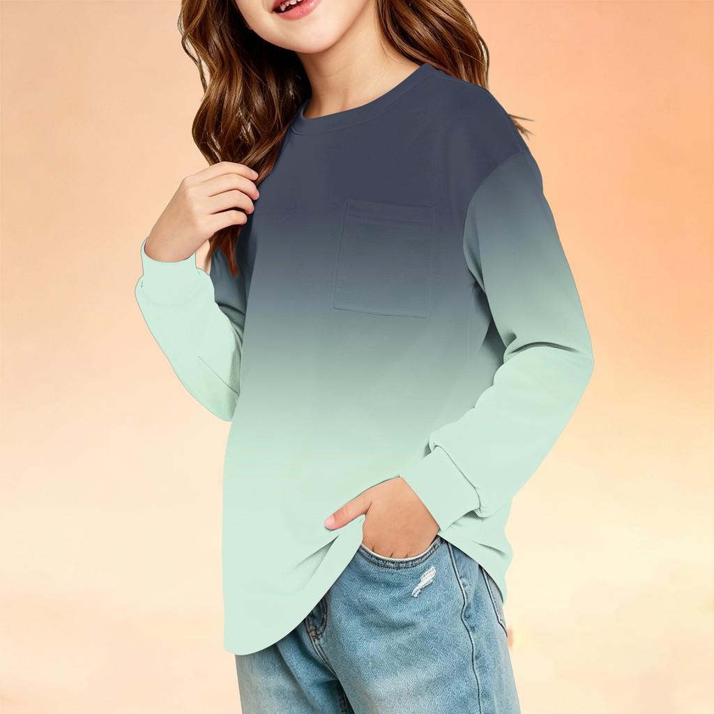 Kids Fashion Crewneck Long Sleeve Top with Print and Pocket