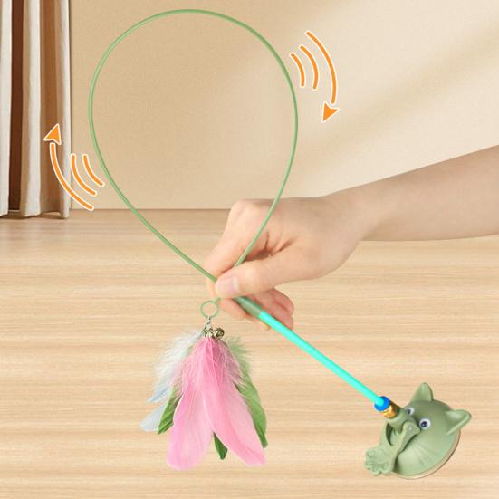 Cat Tease Toy with Suction Cup Interactive Cat Toy Press Lock Sticks on Floors Cat Wand Toy Flexible Steel Wire Cat Feather Toy