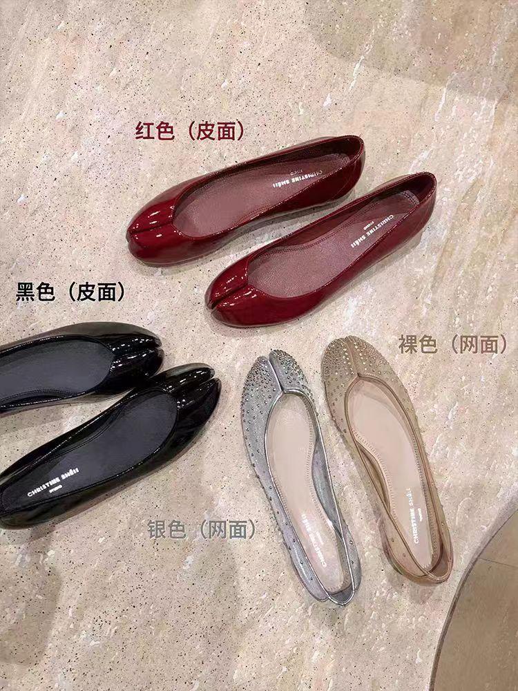 2025 summer new~ mesh rhinestone one-pedal flat-soled split-toed single shoes women's pig's trotters