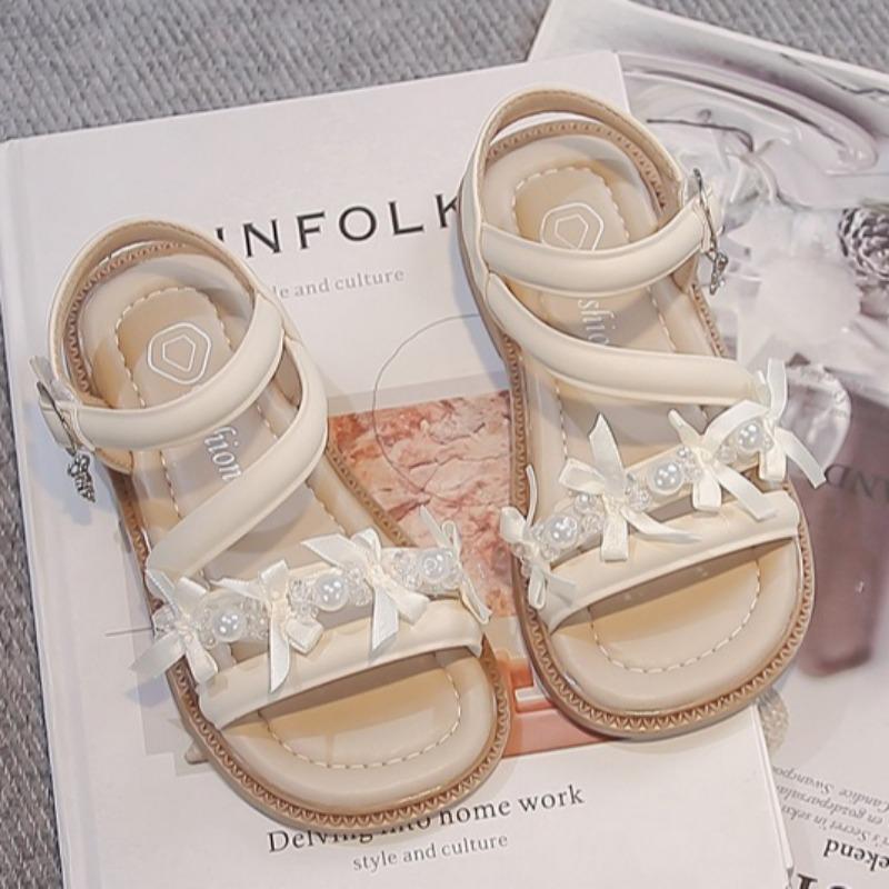 Girls Pearl Sandals Comfort Non-Slip Beach Shoes Hook & Loop Princess Sweet Beach Sandals