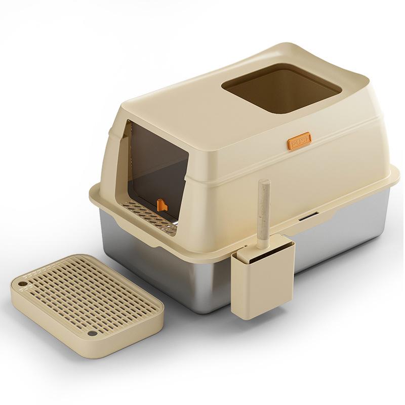 Cat Litter Box Large Spaces Fully Enclosed Deodorized Cat Toilet Pet Splash Proof Stainless Steel Cats Bedpans Supplies