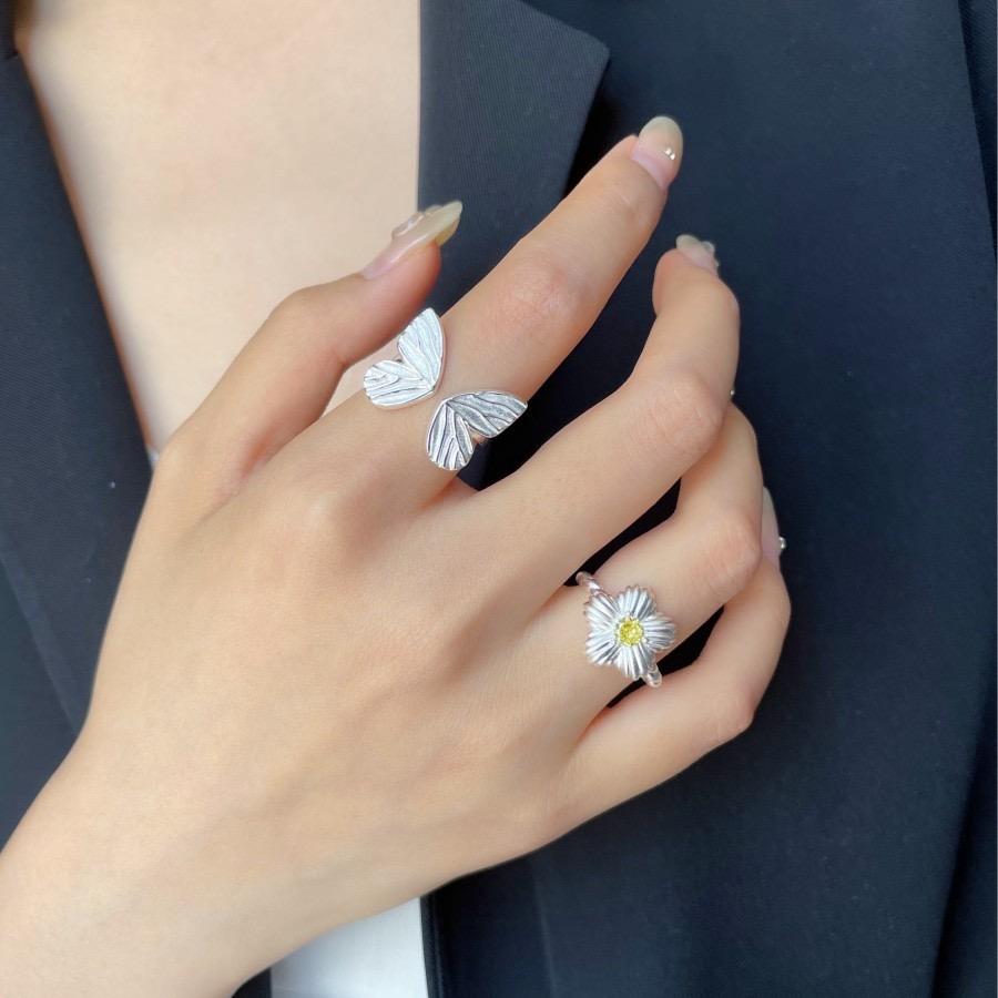 BF CLUB 925 Sterling Rings for Women Simple Geometric Handmade Irregular Retro Ring Butterfly LeafNew Fashion Party