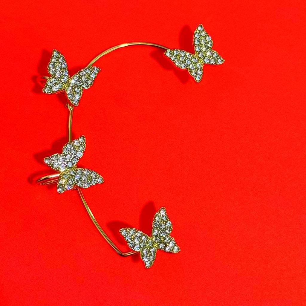 Trendy Diamond Butterfly Clip-On Earrings: Fashionable Non-Piercing Ear Hooks with Celebrity-Inspired Charm
