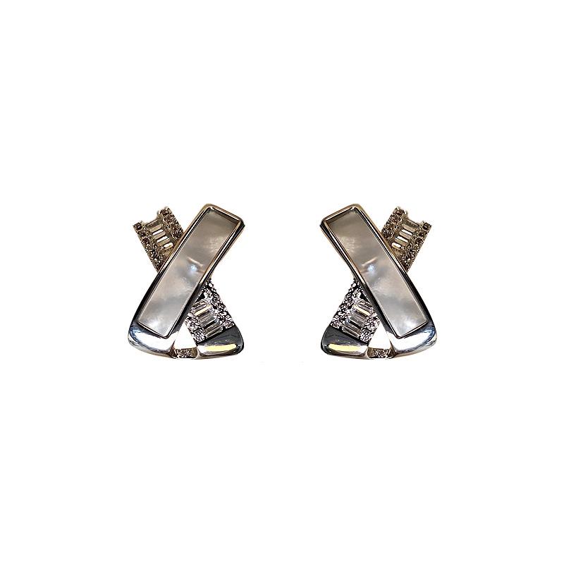 Elegant French Style Mother-of-Pearl Zircon Earrings - High-End Fashion