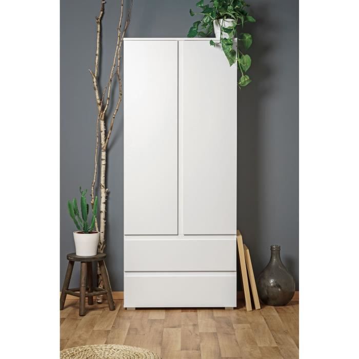 IMAGE7 Wardrobe - 2 Doors + 2 Drawers - Matt White - L80 X H191 X D40 Cm
