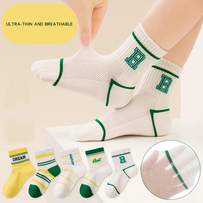 Spring Summer Striped Kids Boys Socks Letter High Resilience Casual Breathable Comfortable Mesh Sports Socks for Children Boys