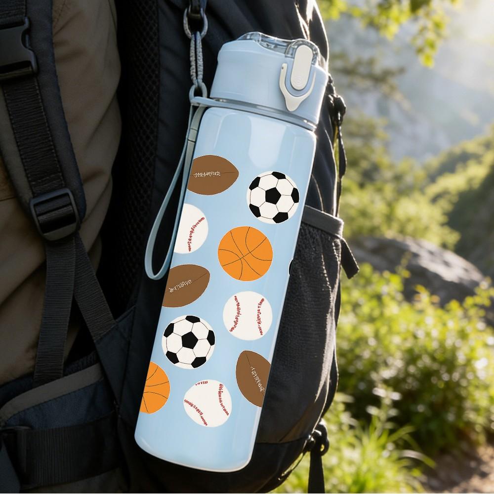 1PC Multi Sport Ball Soccer Tennis Pattern 750ml Color Plastic Sports Water Bottle Leakproof Flip Straw Lid Suitable for Sports Office Home Use