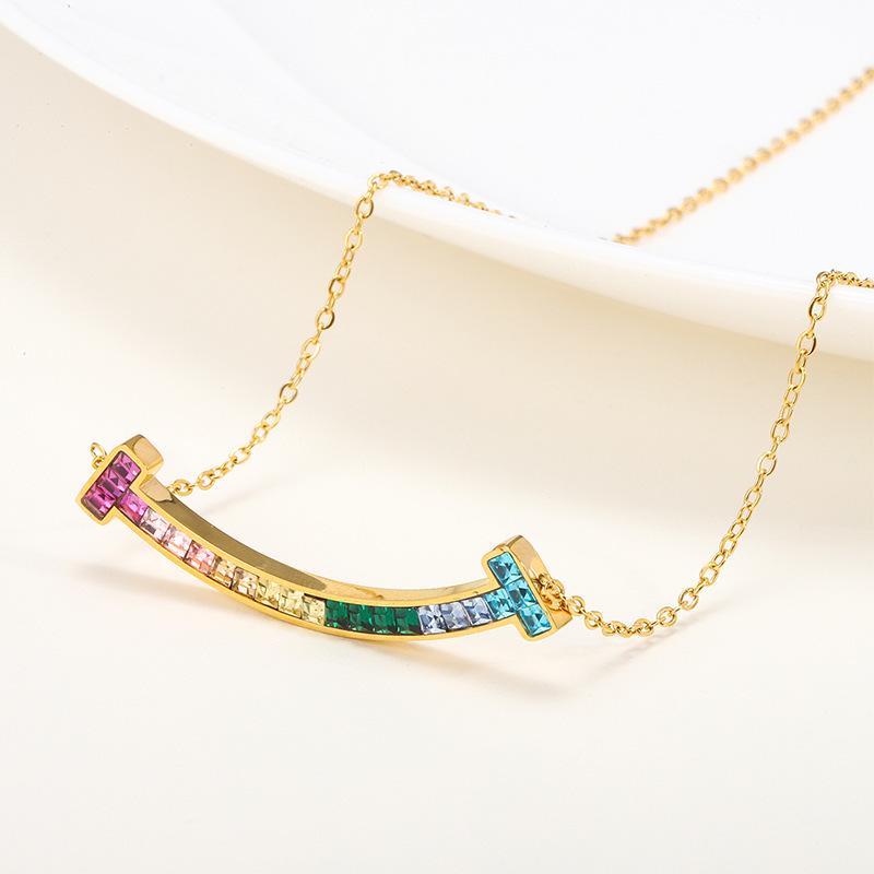 New Rainbow Zircon Clavicle Necklace for Girls - Colorful and Versatile Summer Style