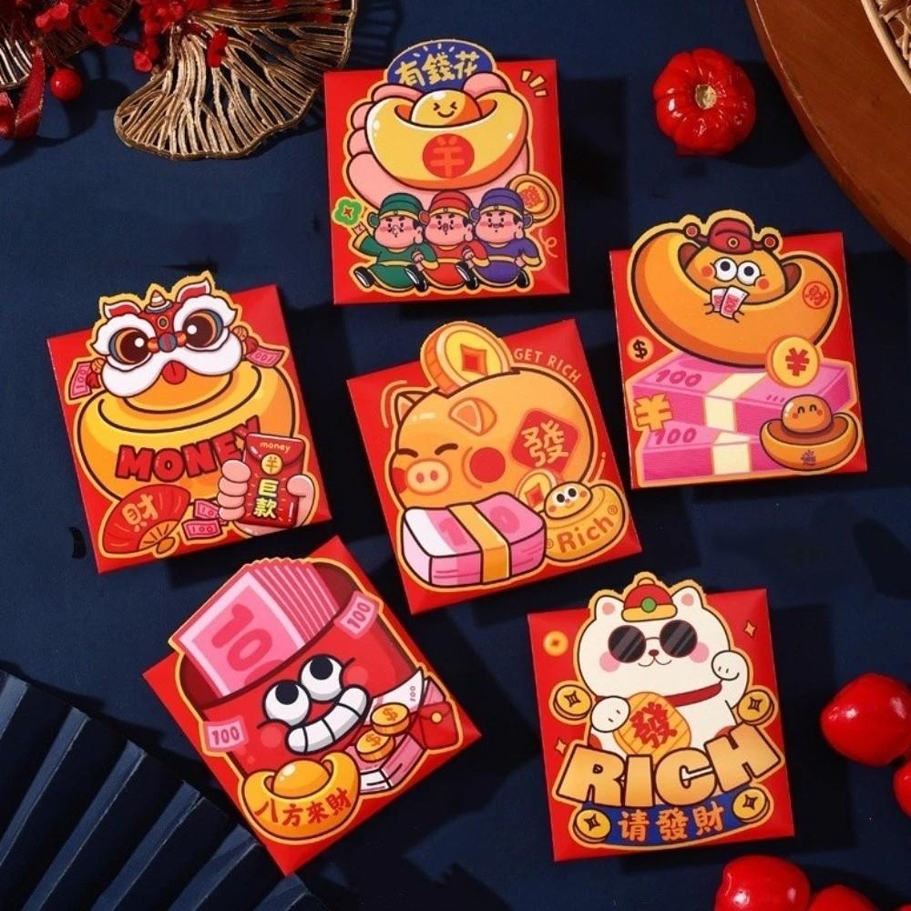6 pieces Traditional Red Pockets Cartoon Lucky Money Bag New Year Lucky Packets  Wedding Celebration