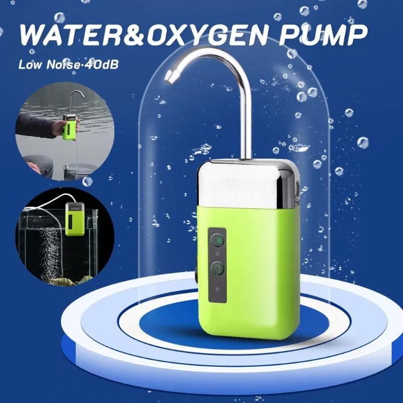 Tragbare 3-in-1-Mini-Sauerstoffpumpe mit Luftstein, Schlauch, Sensor, USB-Aufladung, automatischer Wasserpumpe, LED-Beleuchtung für Outdoor-Angeln