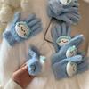 Cute Musical Kitten Cat Gloves Plush Coral Fleece Cold-Proof Gloves Student Winter Warmer Five-Finger Gloves Girl Christmas Gift