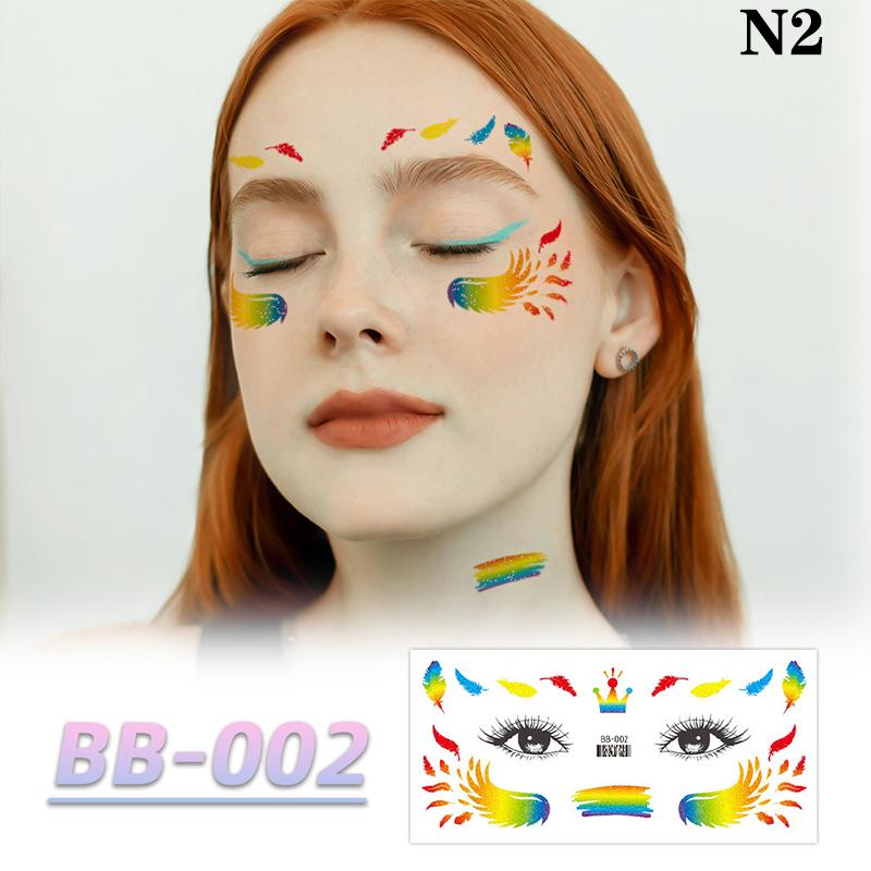 

Радужная наклейка на лицо, водонепроницаемая временная татуировка, красочный узор, луна, звезда, боди-арт, рука, поддельные татуировки для женщин и мужчин N2