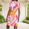 Women Plus Size Round Neck Short Sleeve Multicolor Printed Fitted Mini Dress