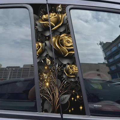 Decorative B-Pillar Flower Sticker - Black Gold Rose, Anti-Scratch, Creative Car Window Trim
