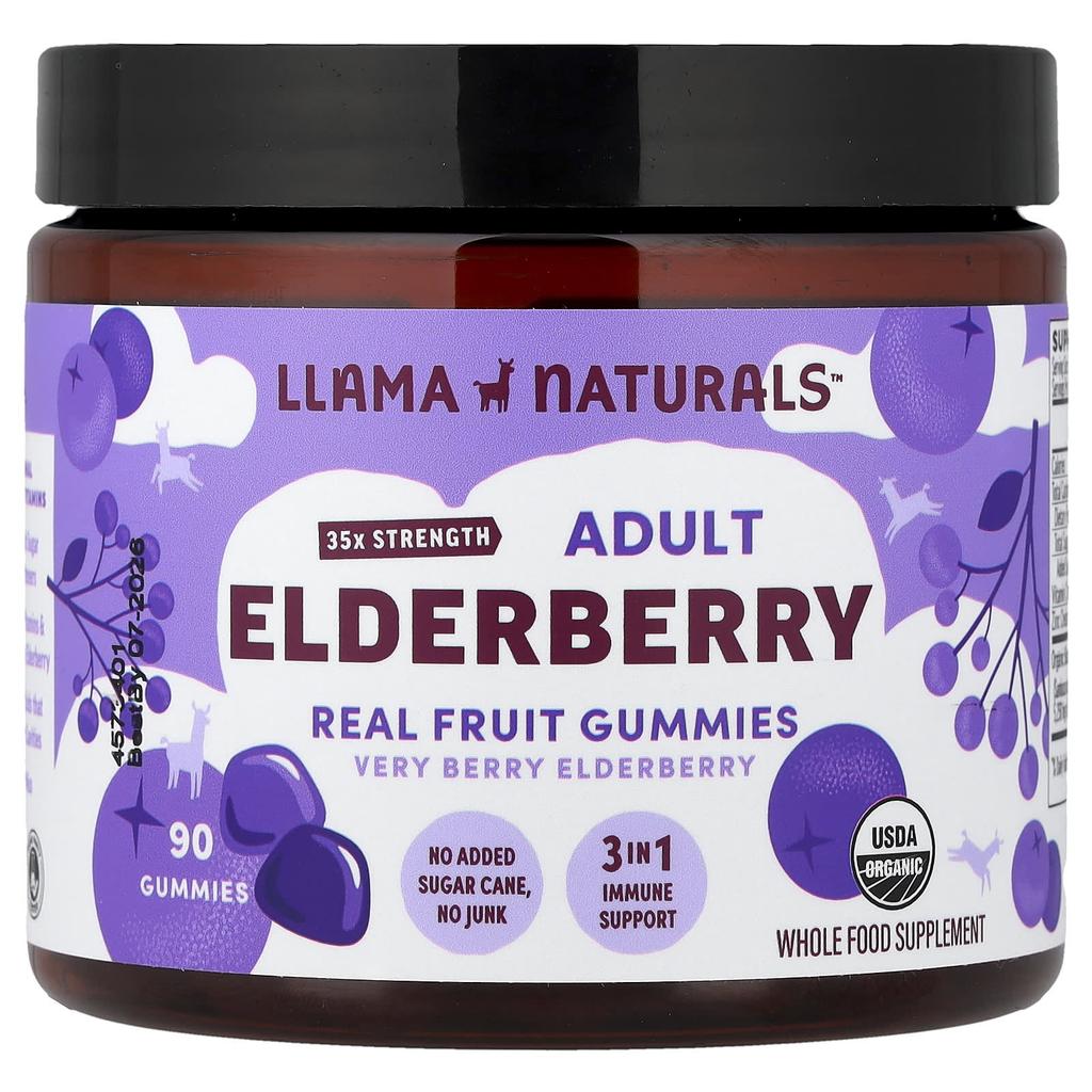Llama Naturals Adult Elderberry Gummies, Very Berry Elderberry, 90 Gummies