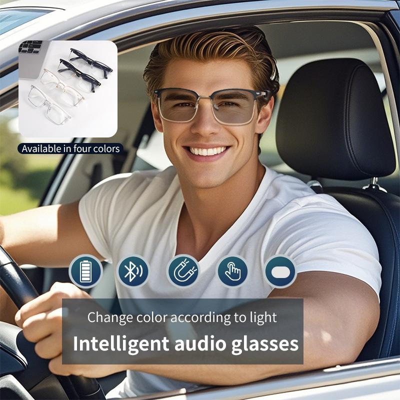 Ai Intelligent Translation Bluetooth-Brille Blaulicht-Farbwechsel Musik hören Anrufe Multifunktionsplatte Wechselglas-Sonnenbrille