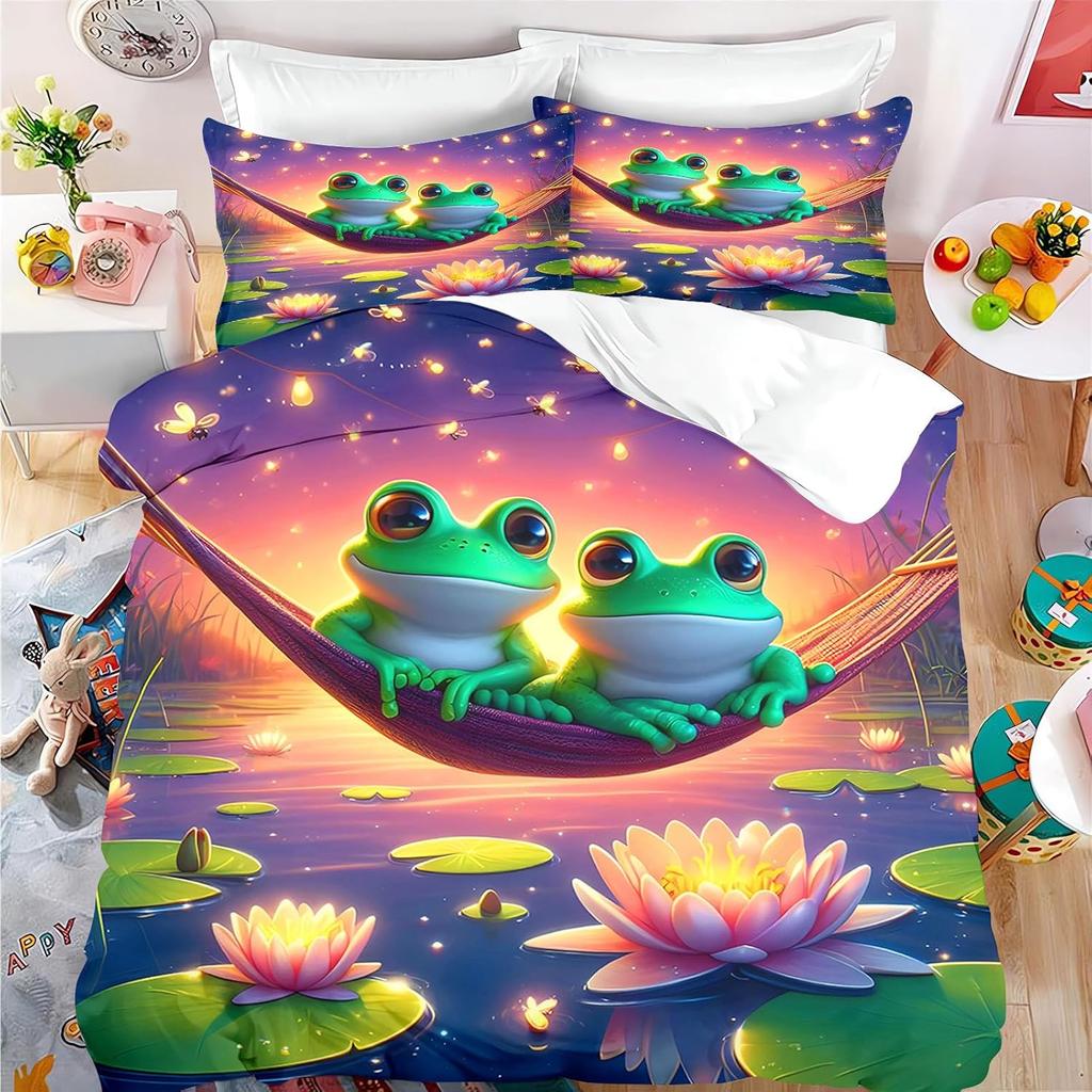 Frog Cute Beddings for Kids Boys Girls Teenage Single Duvet Cover, 3D Cartoon  Frog Quilt Cover and Pillowcase 50×75cm 2 pcs