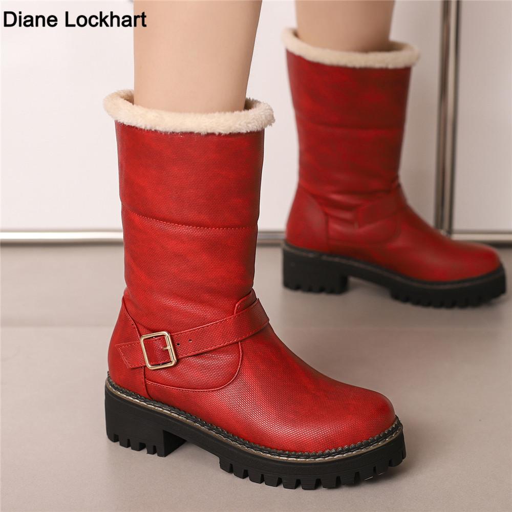 Fashion Winter Boots for Women New Snow Keep Warm Fur Booties Comfort Cuffed Wool Ankle Boots Platform Wedges Cotton Shoes Mid Calf Boot