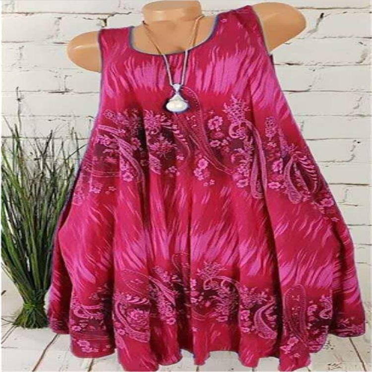 Moda Yazlık Kadın Kolsuz Baskılı Elbise Rahat Günlük Moda