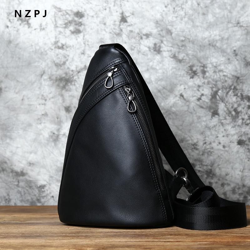 

NZPJ New Style Men s Leather Messenger Bag Casual Top Layer Cowhide Men Outdoor Shoulder Bag Solid Color Men Chest Bag Trend Bag чорний