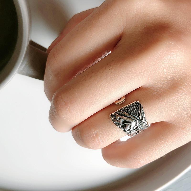 Ring aus S925 Sterlingsilber im koreanischen Stil, einzigartig, Vintage, geometrisch, offen, verstellbar, Damenschmuck