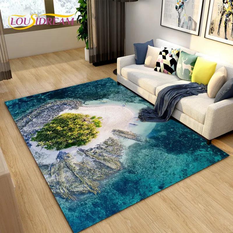 3D Ocean Seawater Beach Water Scenery Area Rug,Carpet Rug for Living Room Bedroom Sofa Doormat Decoration,Kid Non-slip Floor Mat