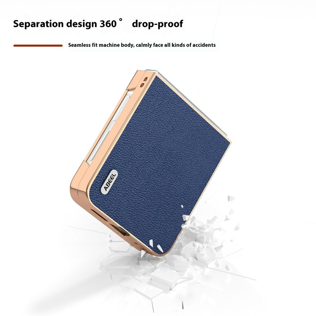 ABEEL For Samsung Galaxy Z Flip7 FE 5G/Z Flip6 5G Case Electroplating Edge Genuine Cow Leather Coated PC Phone Cover