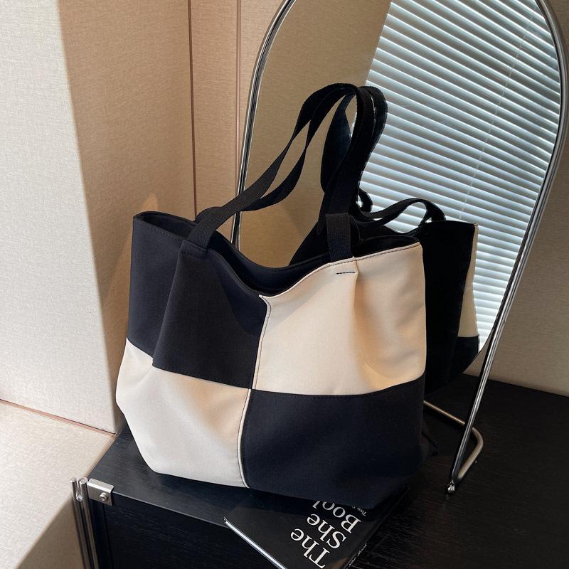 Canvas Bag Women's Large-capacity Autumn and Winter New Contrasting Color Shoulder Bag Texture Class Commuter Tote Bag