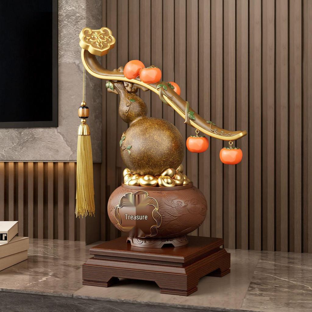 Chinese Style Persimmon Ruyi Crystal Gourd Ornament for Living Room, Entrance, or Wine Cabinet – Ideal Housewarming Gift
